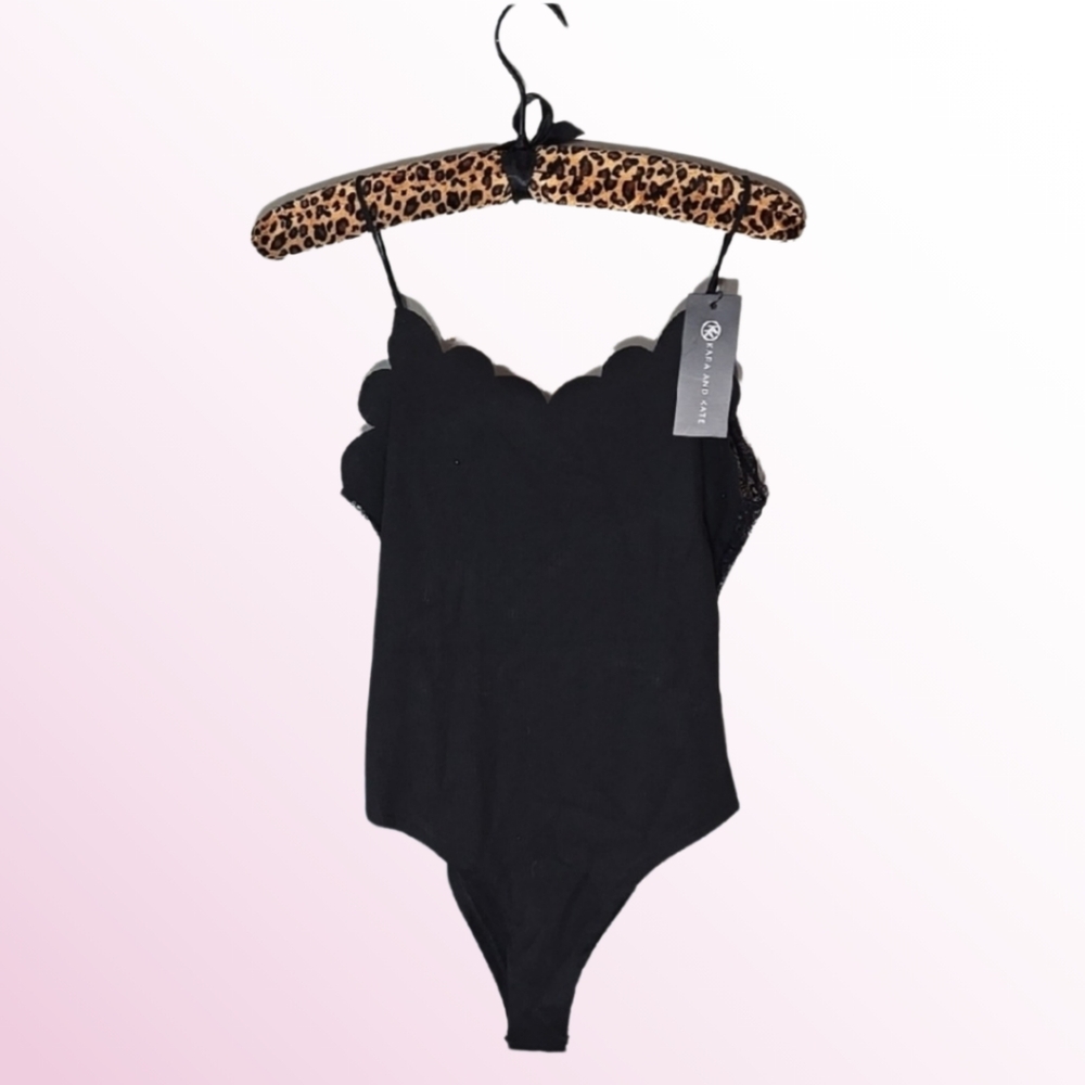 Black Scalloped Bodysuit by Kara and Kate